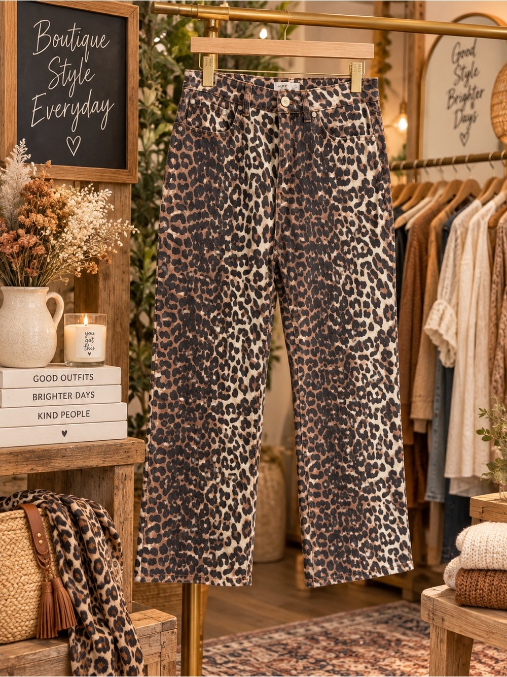 Oat New York Leopard Print Wide Leg Pants - Brown & Cream